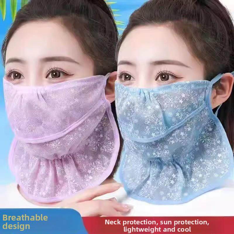 新夏季防晒面膜覆盖面部和颈部，轻透气冰丝防晒面膜为女子自行车