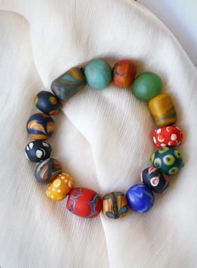 藏巴拉琉璃多宝手链 藏族人随身携带的信物 女款手工老琉璃饰品