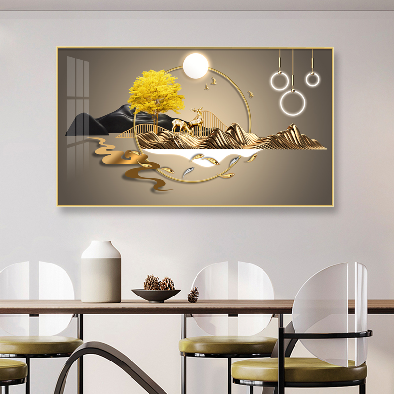 餐厅装饰a画现代轻奢饭厅餐桌背景墙面壁画横版歺厅挂画2022年新图片