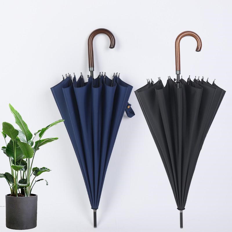 男士复古商务长柄防风雨s伞大号双人加固抗风黑色直柄木柄刻字定