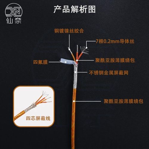 聚酰亚胺屏蔽烧结线mPT100专用3芯4芯热电偶线铂电阻耐高温防水线