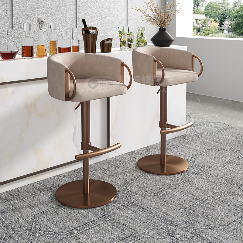 意式极简轻奢f家用升降吧台椅牛皮别墅吧椅不锈钢酒吧高脚椅吧台
