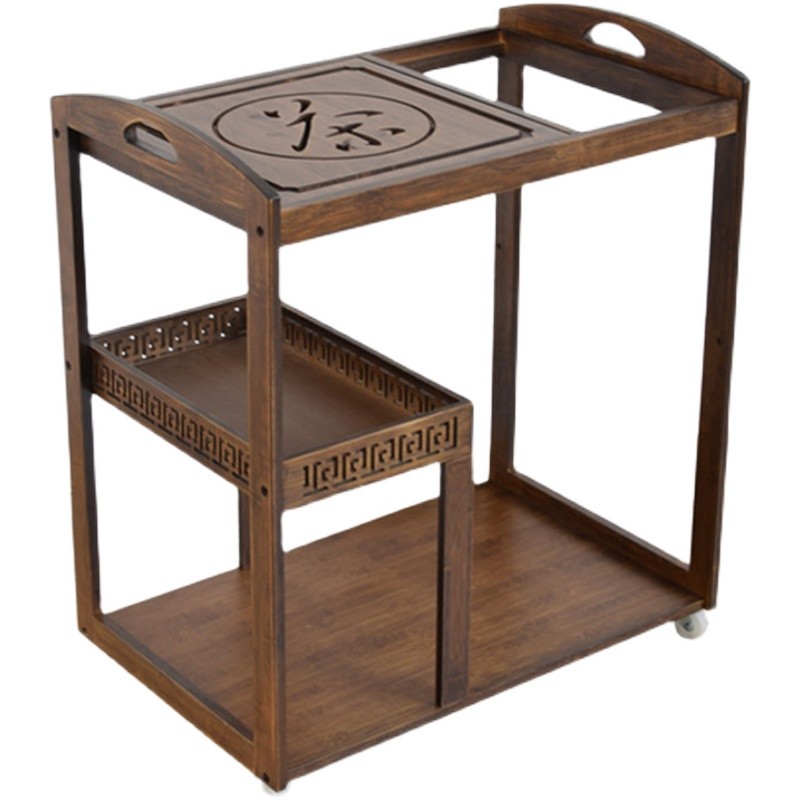 楠竹仿古茶盘可移动茶车茶水架实A木家用竹制电磁炉小型茶桌置物