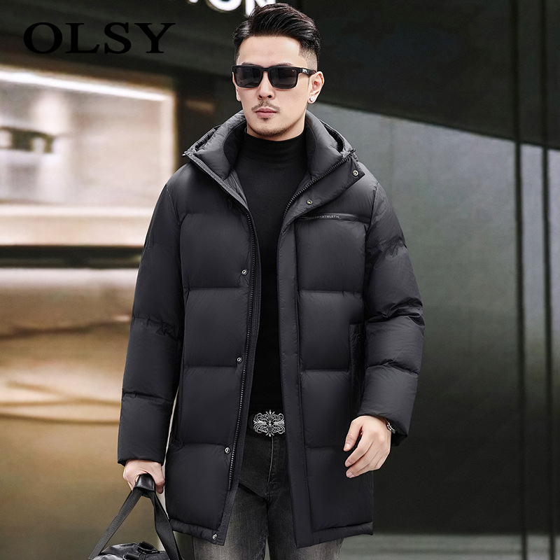 冬季羽绒服男士中长款休闲保暖90白鸭绒潮流加厚新款时尚连帽外套