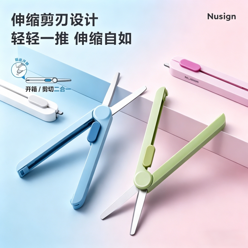 得力纽赛便携伸缩迷你剪刀图片