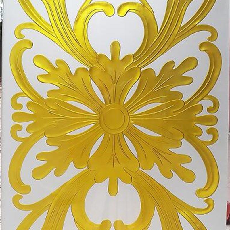 定制玄关隔断屏风门芯吊顶桌面艺术玻璃雕刻欧式彩雕钢化金色花纹