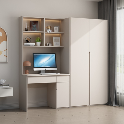 实木衣柜书桌一体儿童小户型家用书柜组合带电脑桌子卧室连身衣橱