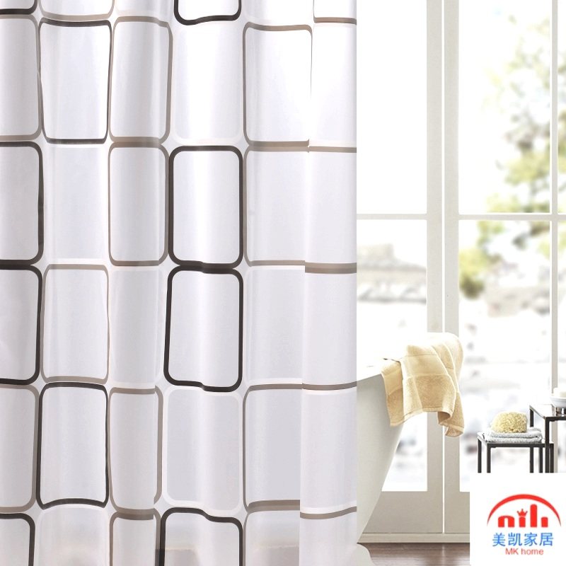 防水防霉加厚简约方格浴帘 卫生间隔断厕所门帘浴帘杆套装免安装