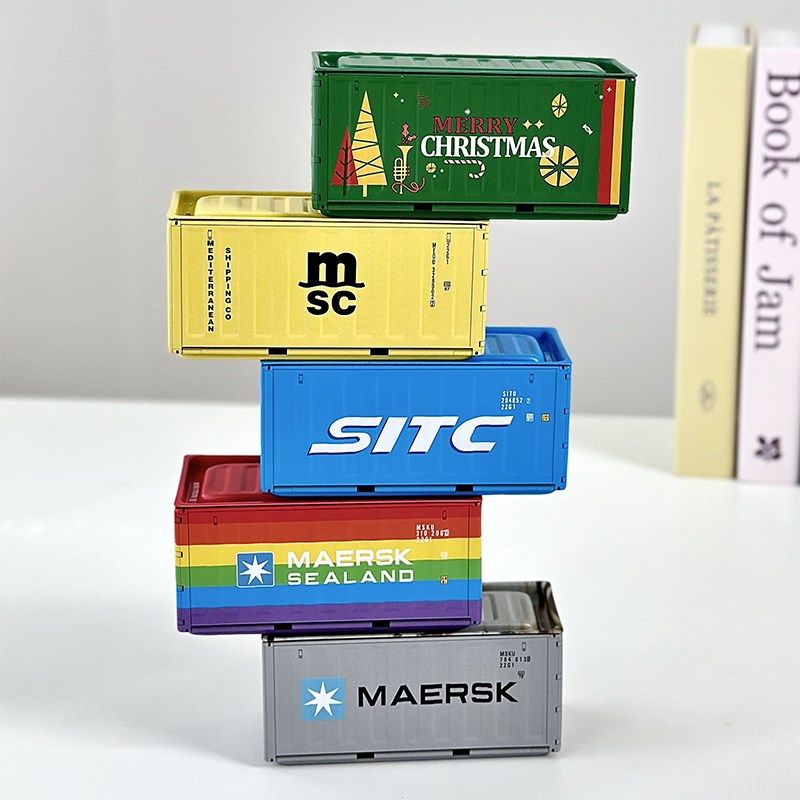 微缩集装箱模型收纳盒免打孔磁吸装饰盒冰箱贴迷你铁皮货运车厢盒