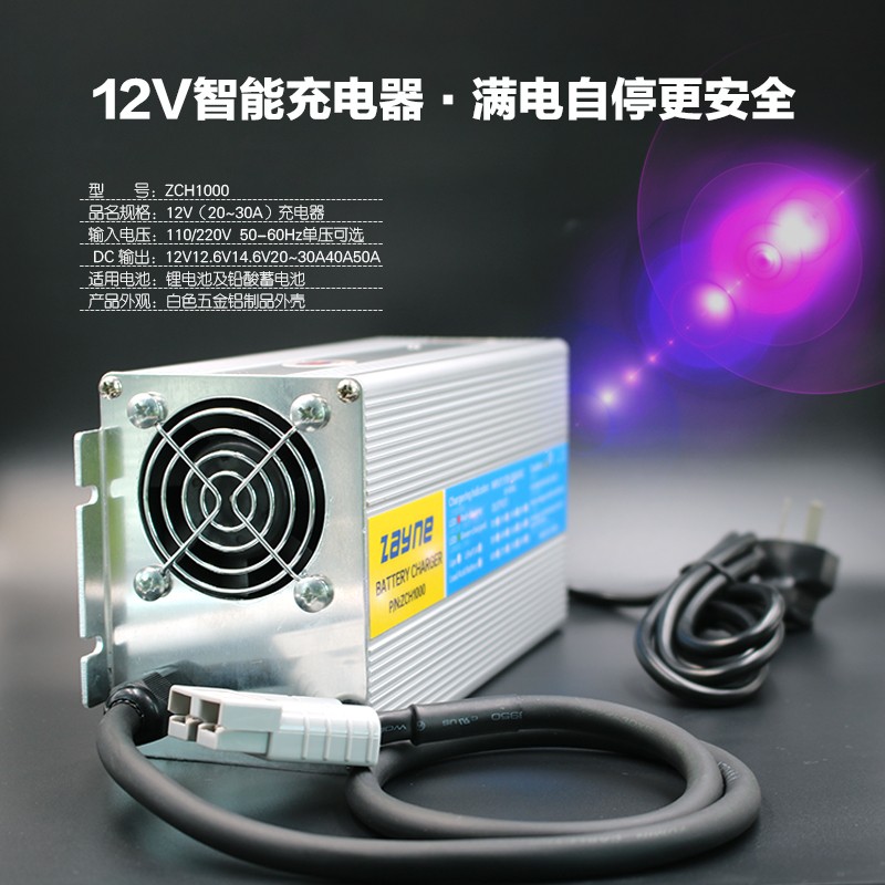 12V汽车电池12.6V14.6V20A250A房车电源锂电池大功率智能充电器