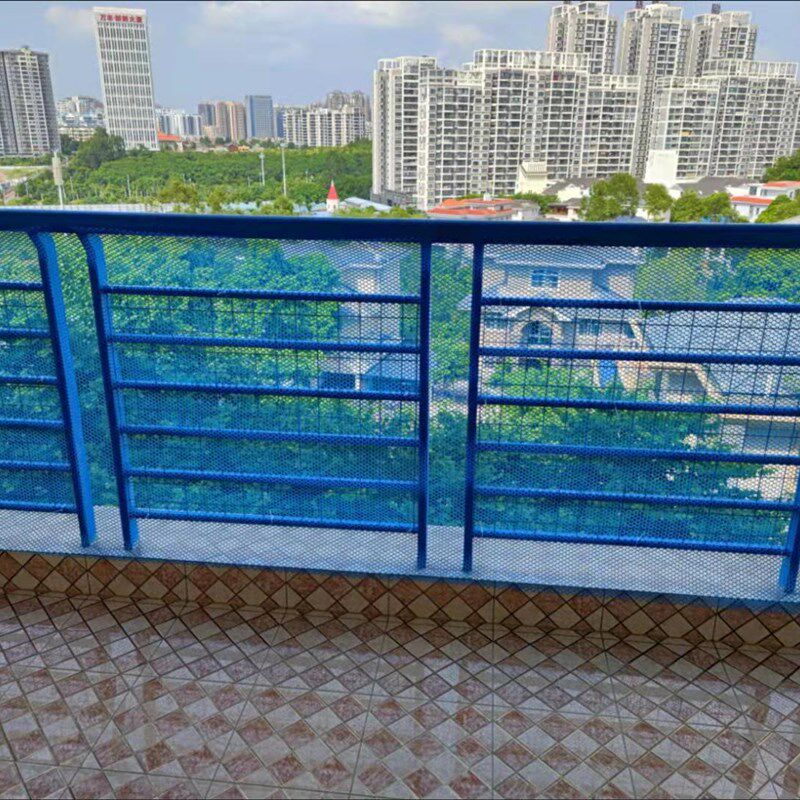蓝色塑料网格片阳台封窗防护安全围栏网楼梯护栏隔栅养殖育雏网床