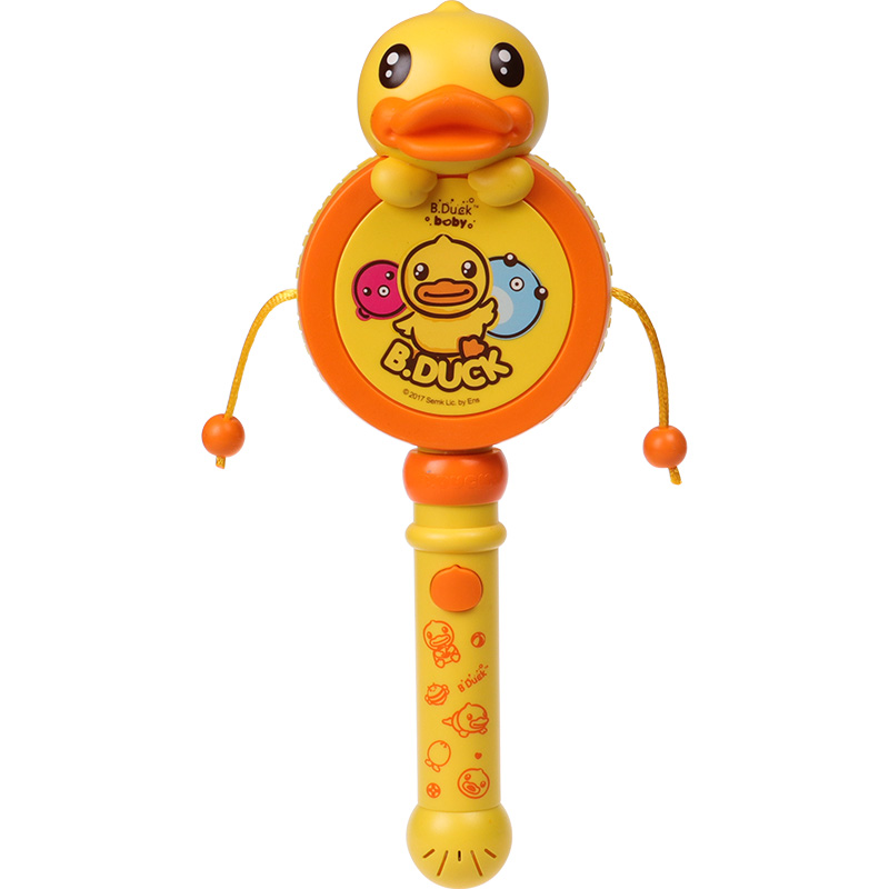 .D小黄鸭婴儿玩具拨浪鼓音乐可啃咬0-6-12个月波浪鼓手摇鼓