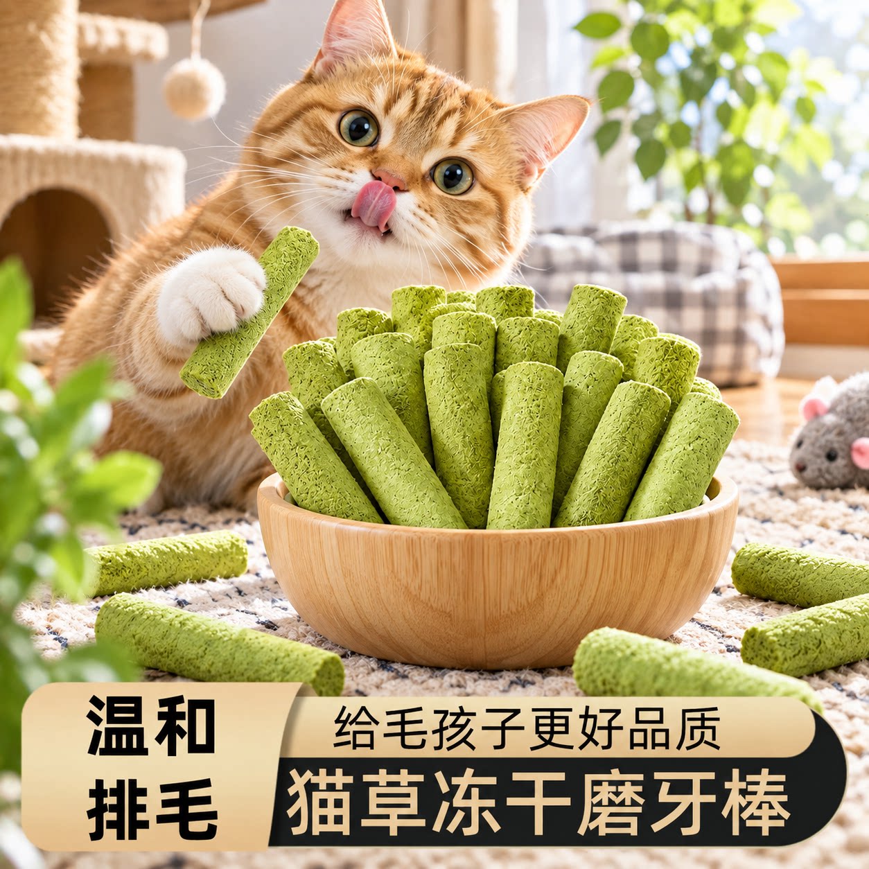 猫咪排毛猫草棒磨牙棒冻干零食化毛球即食猫草粒化毛膏宠物猫零食