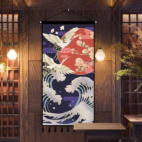 卧室客厅民宿店居挂毯挂画日装饰画酒日式和风料布艺屋挂布背景布图片