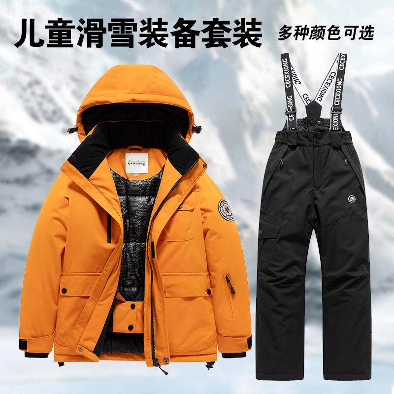 跨境儿童滑雪服套装男女童加厚防水保暖东北雪乡连体滑雪衣裤装备