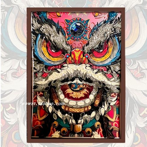 中国风醒狮传统衍纸画学生手工折纸作业diy材料包定制底稿A3套装