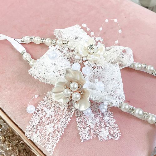 白色超仙美韩式高级感新娘蕾丝手腕花伴娘姐妹团手绑花结婚礼手花