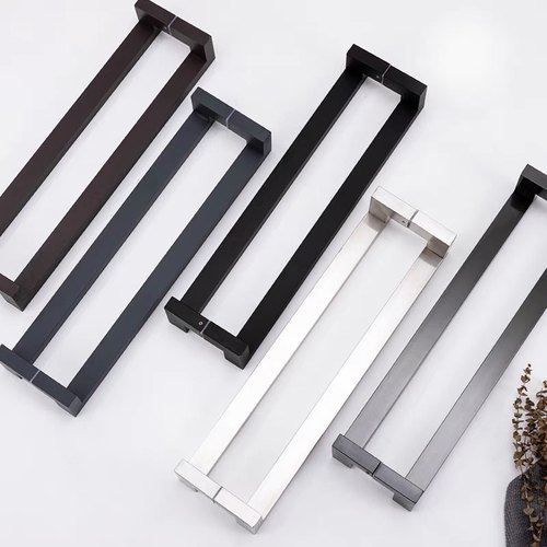 方管双弯不锈钢玻璃门亚黑大门把手拉丝玫瑰黑钛有框门KTV长拉手
