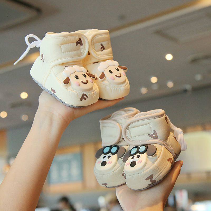 婴儿棉鞋加绒0-1岁软底不掉鞋9男女宝宝冬季鞋子6-12个月新生保暖