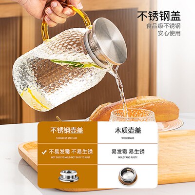 优勤冷水壶玻璃耐高温家用大容量凉水杯套装加厚耐热防摔扎壶