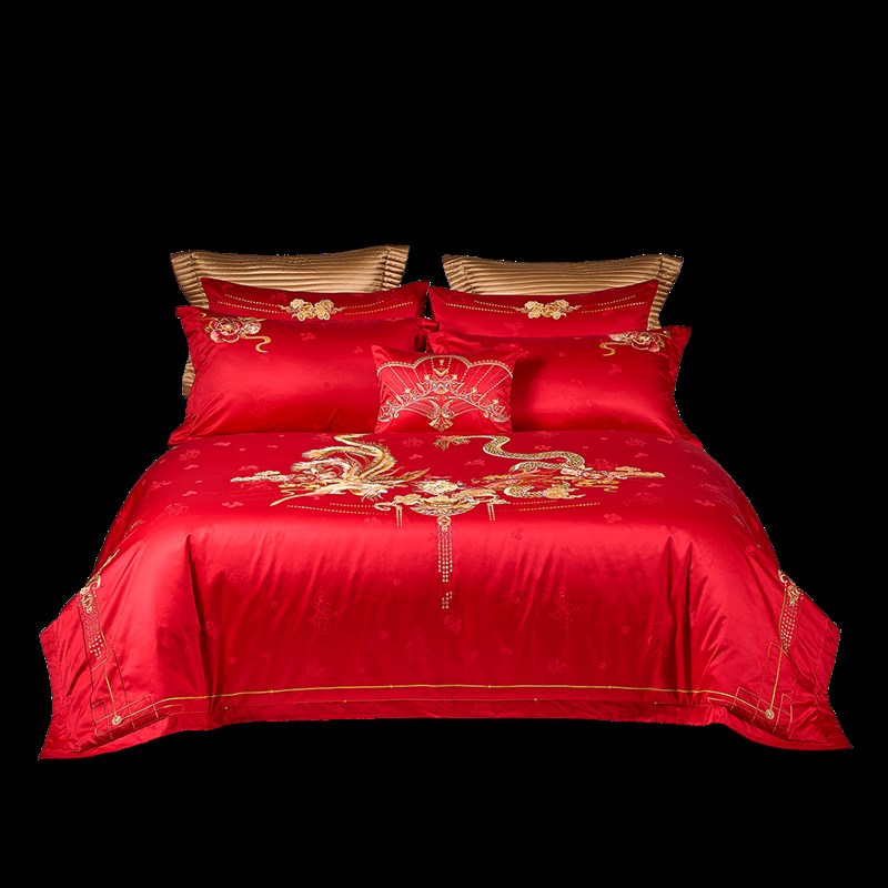 结婚四件套龙凤婚庆床上用品红色喜庆床单新婚喜被婚嫁被套