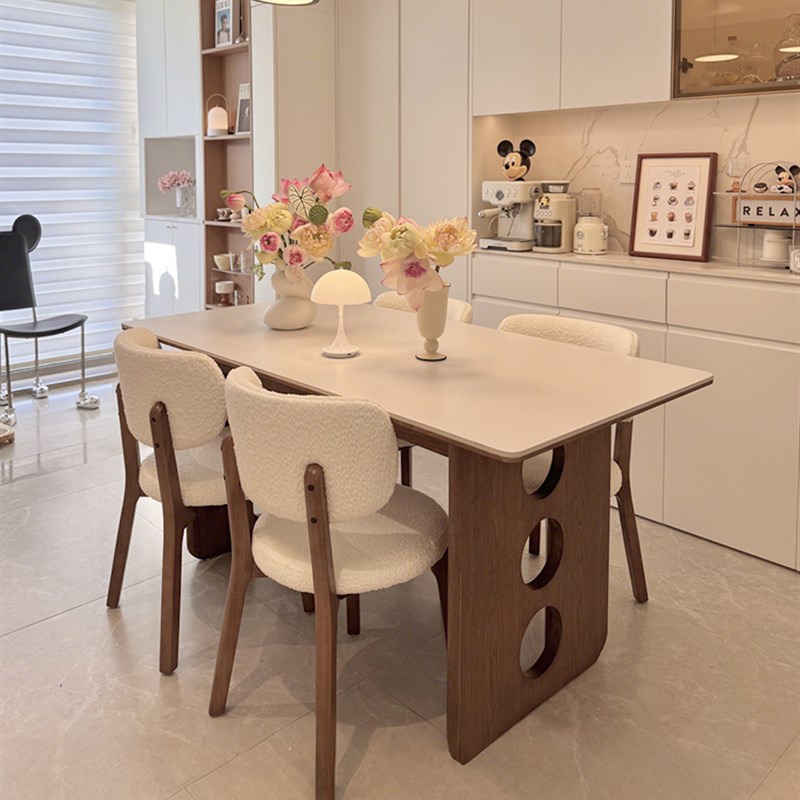 石板餐桌客厅家庭现代简单矩w形全支持小公寓覆古实木纯白色石板