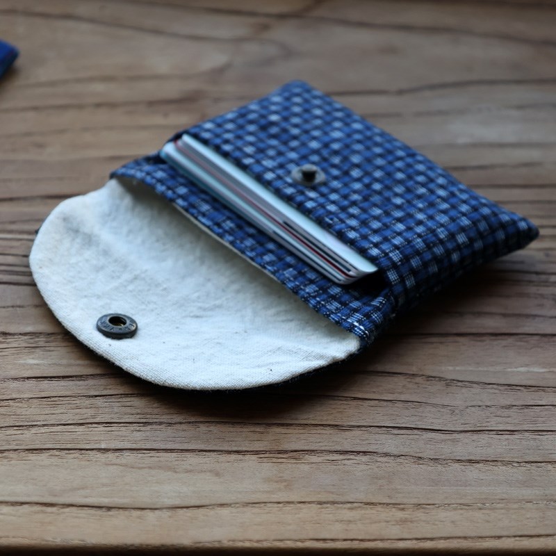 文手作老土布格子条纹卡片收纳包证件包J多层布艺卡包便携小巧可