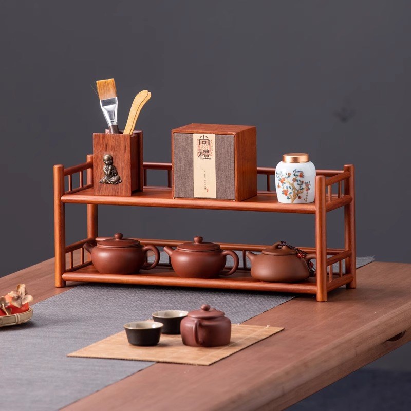 桌面博古架小型茶桌杯架茶具置物架实木I茶架茶壶茶杯茶架子摆放