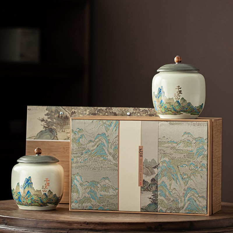 新款中式复d古陶瓷茶叶罐空罐家用储茶防潮罐红茶绿茶茶叶罐礼盒