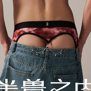 半兽之内危险关系钻链三角裤男士钻链双丁性感内裤镂空丁字裤抗菌