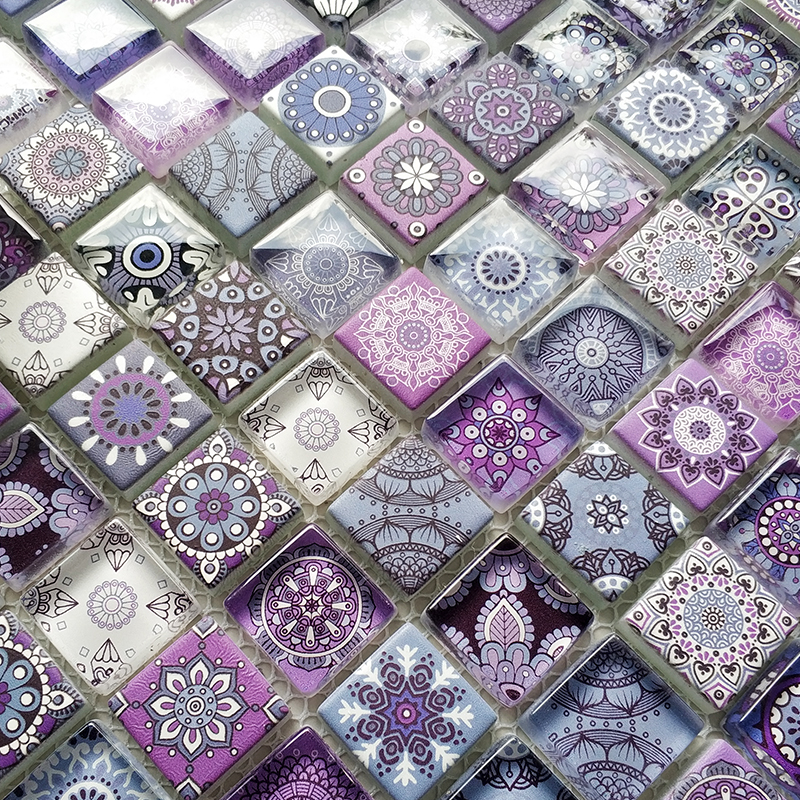 简约水晶玻璃喷墨3D打印瓷砖卫生间厨房背景墙拼图拼花复古马赛克