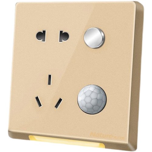 家用床头五孔插座面板带开关红外人体感应小夜灯地脚灯过道卫生间