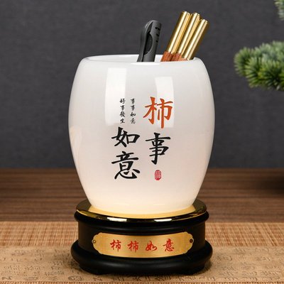 琉璃玉笔筒厚德载物创意精品笔筒摆件办公文具送老师朋友礼物