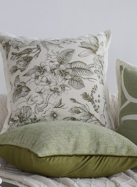 夏季抱枕沙发客厅枕套高级感绿色系奶油风靠枕靠背飘窗抱X枕45x45