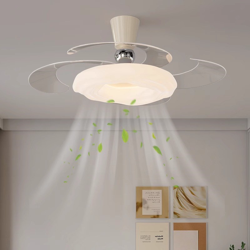 卧室隐形风扇灯中古客厅书房餐厅全光谱电风扇吊灯一体吊扇灯