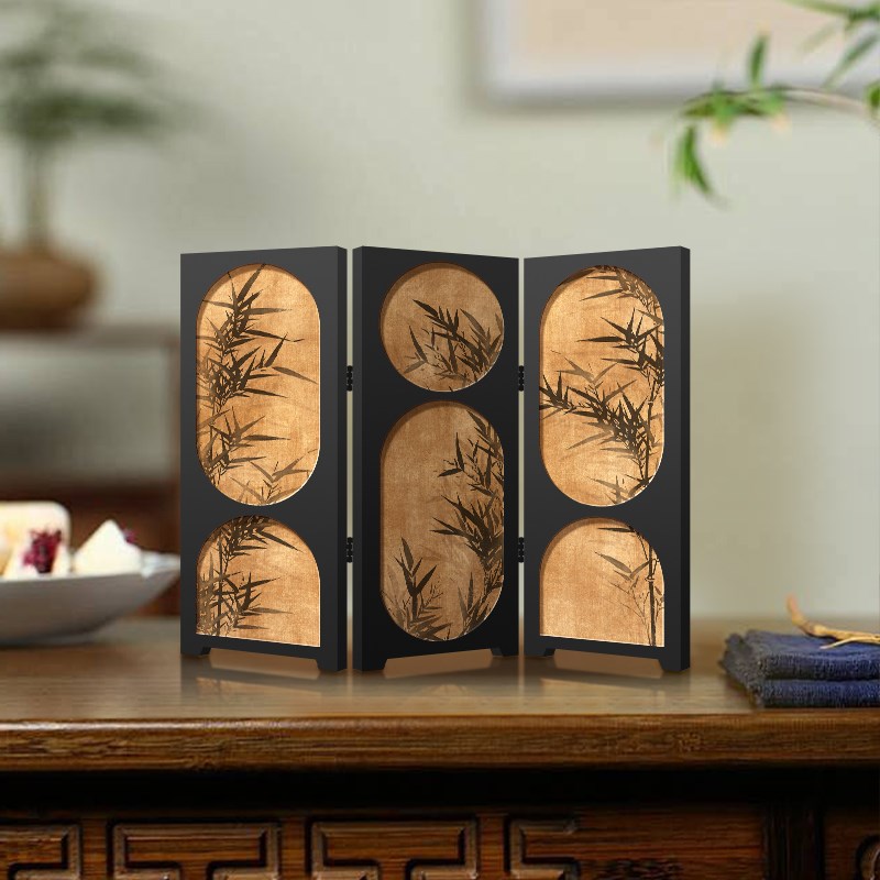 中古风墨竹屏风摆件茶桌家居边柜斗柜桌面装饰品复古装饰摆画