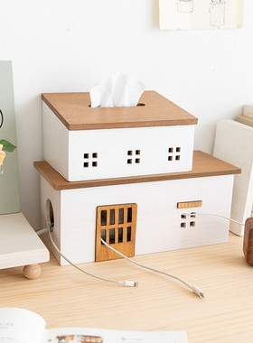 阿楹 日式轻奢高档电脑书桌电视柜摆件遮挡插座收纳盒办公室装饰