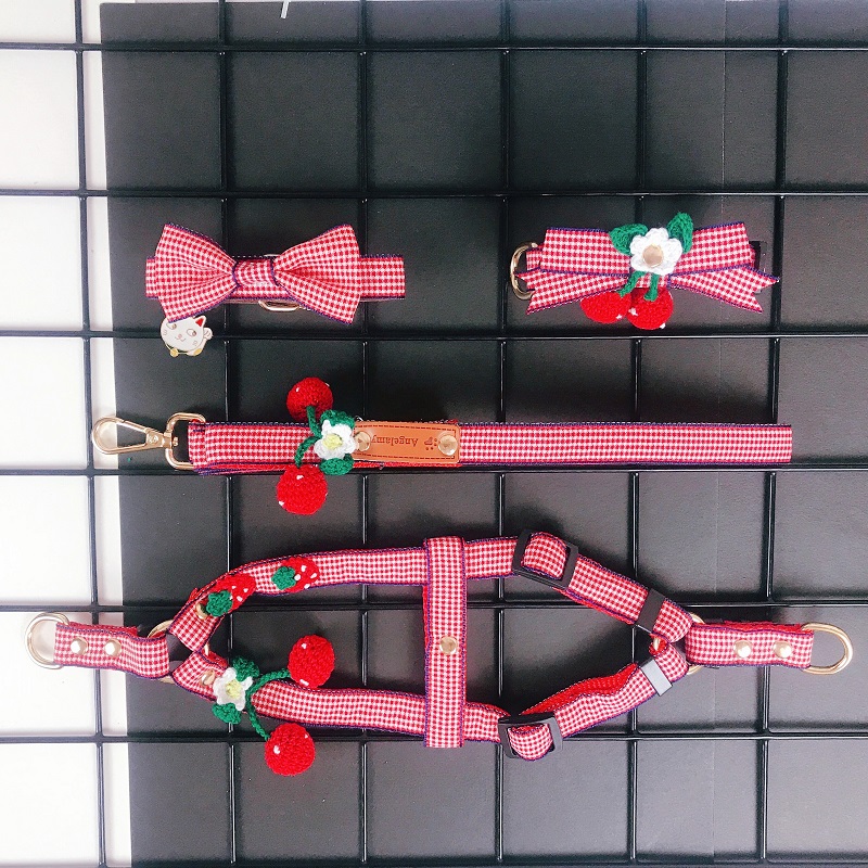 狗狗猫项圈纯手工可爱背心式胸背带牵引绳宠物颈圈外出遛狗绳猫绳