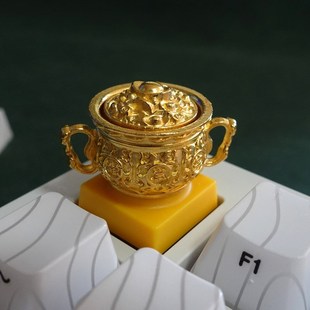 创意聚宝盆好运气机械键盘立体旋钮按键帽客制化摆件 金属键帽个性