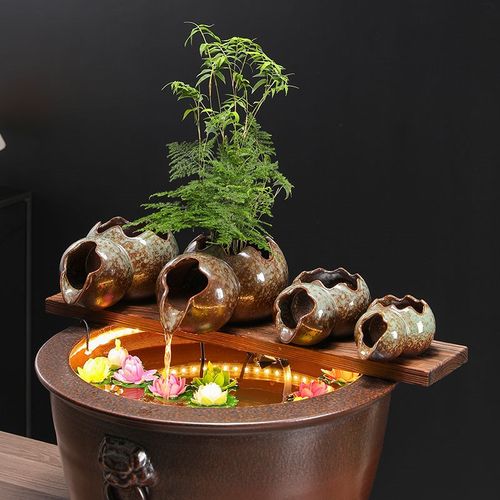 鱼缸水缸古法养鱼陶瓷罐循环流水摆件生态鱼缸开口罐庭院花园造景