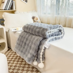 纯色小毯子泡泡绒兔绒暖阳绒球毛毯子沙发午休盖毯珊瑚法兰绒睡毯