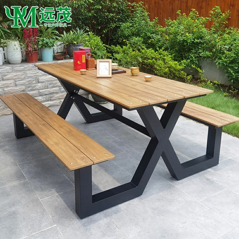 远茂户外公园椅户外长桌排椅室外长凳庭院休闲座椅塑木铝合金椅子