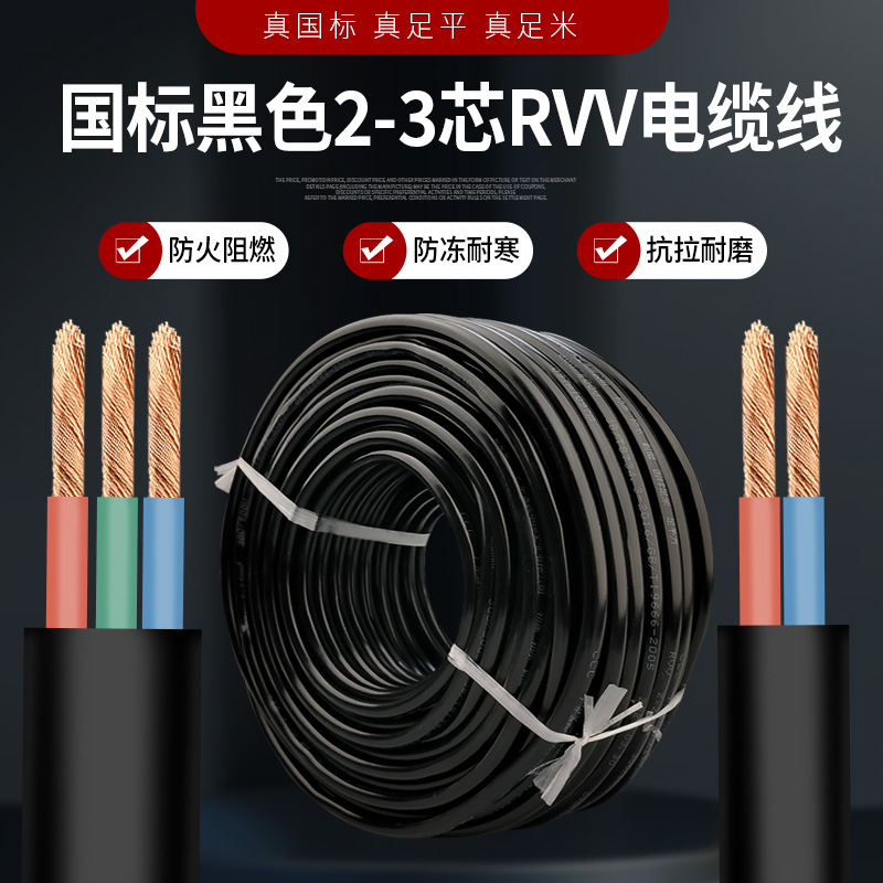 国标足2.5/4/6平方电线电缆线2芯户外防冻耐磨护套线软线电源线
