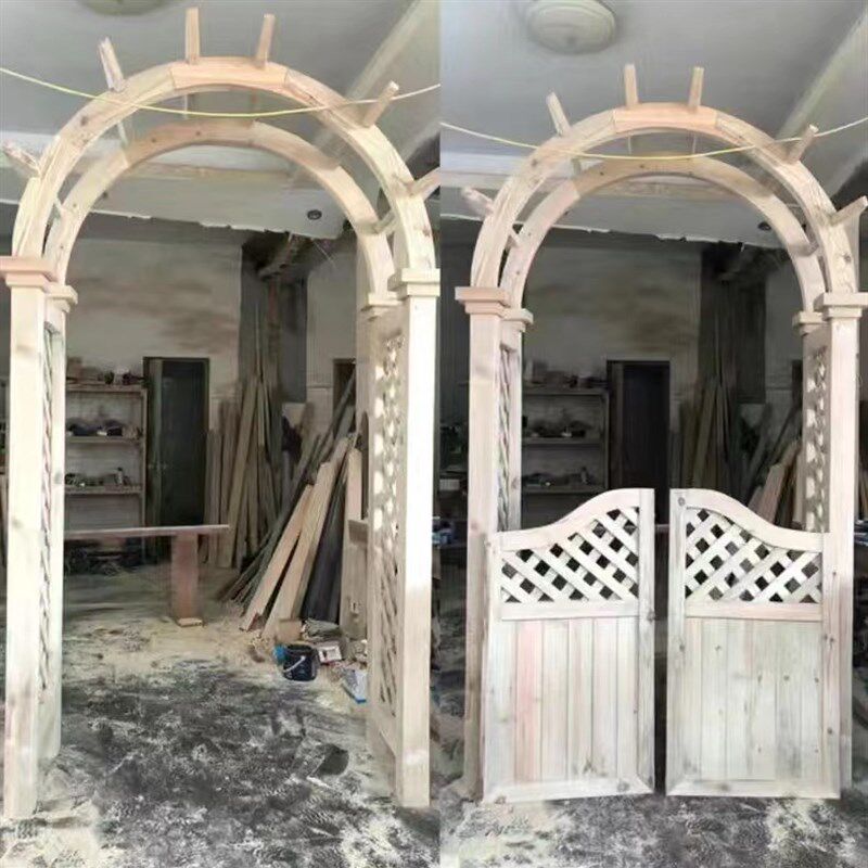 定制户外庭院装饰防腐木花园门碳化葡萄架半圆网格花架爬藤拱形门