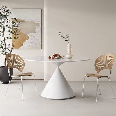 圆形可旋转伸缩岩板沙漏餐桌椅组合奶油风现代简约家用小户型饭桌