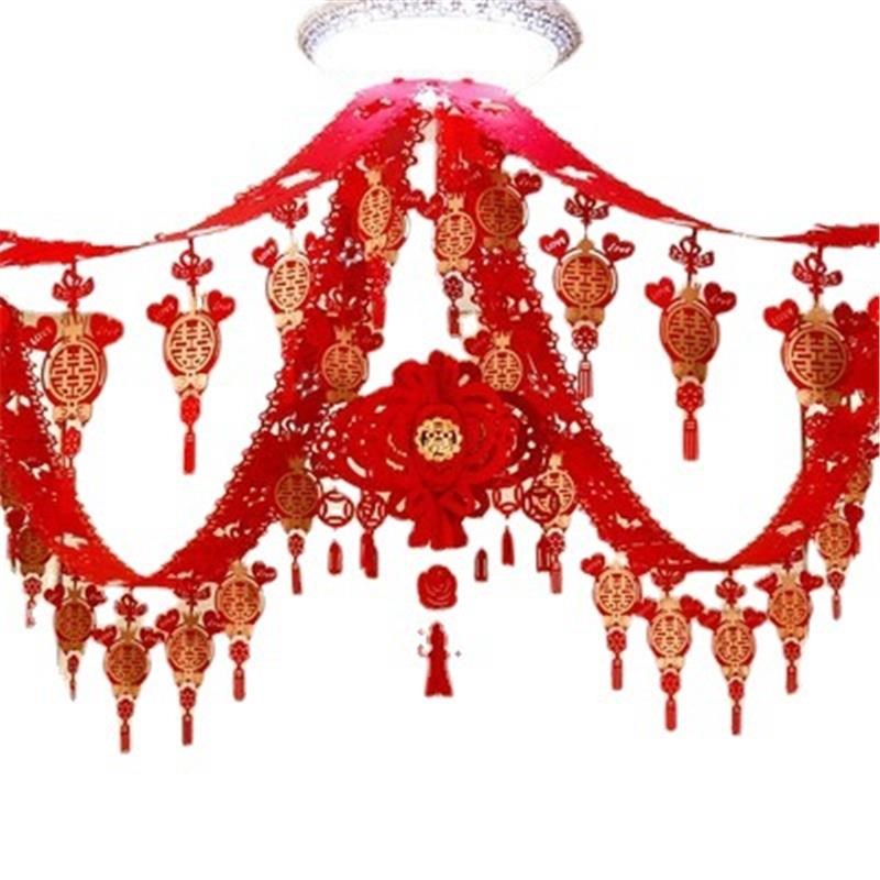 客厅拉花装饰结婚婚房吊顶装饰房顶顶部女方房间娘家婚房布置拉花