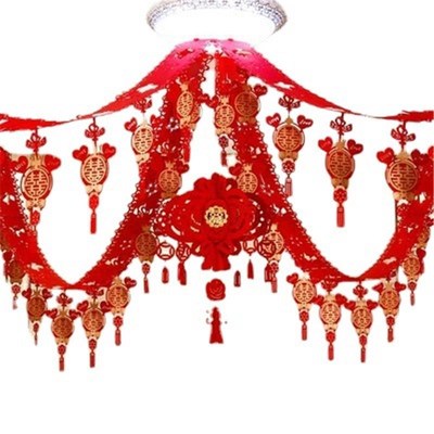 客厅拉花装饰结婚婚房吊顶装饰房顶顶部女方房间娘家婚房布置拉花