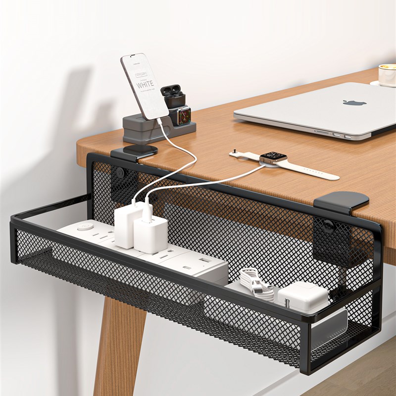 插排固定支架免打孔线路隐藏整理神器排插收纳盒桌下可承重固定器