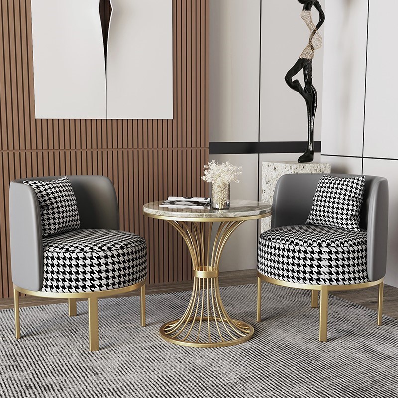 轻奢岩板餐桌接待洽谈桌椅售楼部会客桌办公室休息区阳台小圆桌