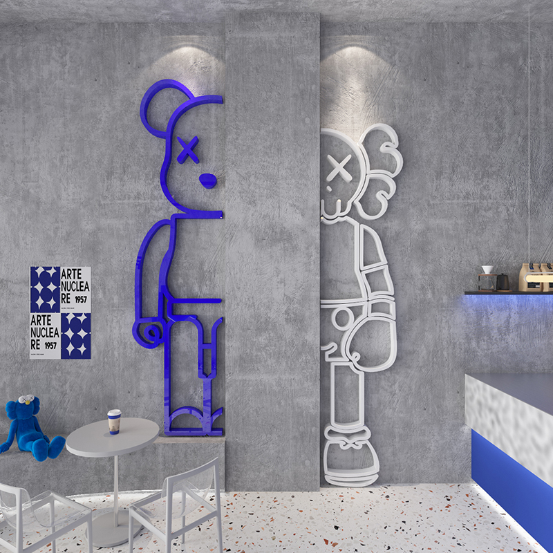 网红墙拍照区咖啡奶茶店墙壁布置工业风暴力熊酒吧楼梯墙面装饰品